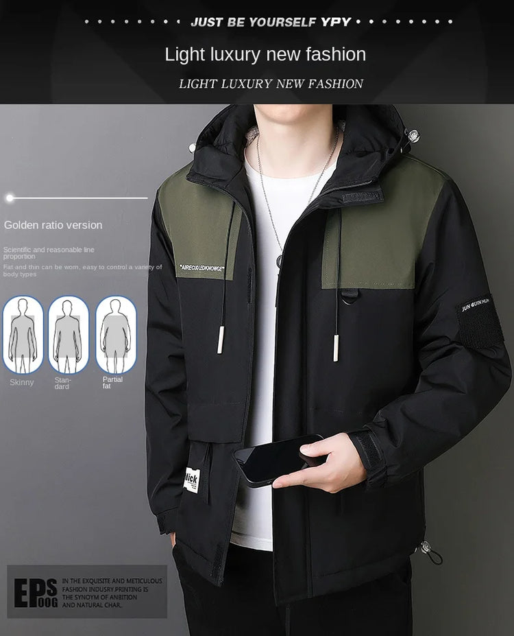 Plus Size Male Waterproof Windproof Hooded Jacket Autumn Winter New Fashion Men Casual Loose Fleece Thick Warm High Quality Coat