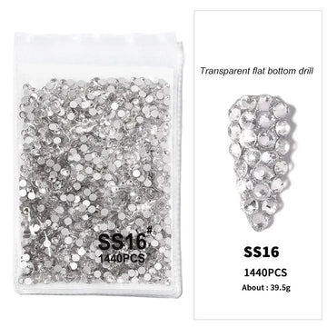 1440pcs Nail Clear/AB Glass Strass FlatBack Crystal Rhinestone (SS3-SS20)3D Nail Gem Stones Non-HotFix Nail Rhinestone 1.3-4.8mm