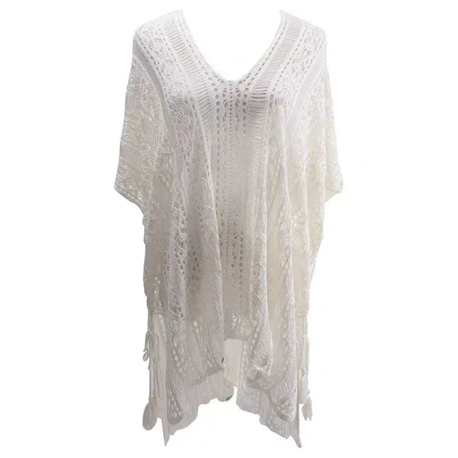 Abito scollato in maglia senza bikini, maniche lunghe girocollo trasparente abito copricostume all'uncinetto, costumi da bagno e abbigliamento da donna platinumshop