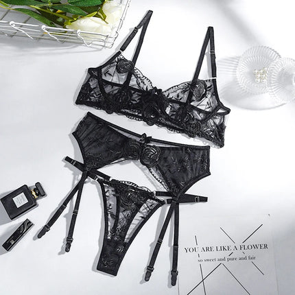 Women Lingeries Set Lace Embroidery Push Up Bra Panties Sets Deep V Gather Top Sexy Underwear Bras Brassiere Lingerie Set Sissy