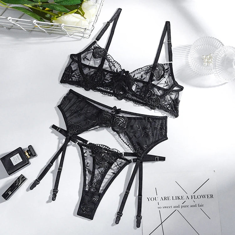 Women Lingeries Set Lace Embroidery Push Up Bra Panties Sets Deep V Gather Top Sexy Underwear Bras Brassiere Lingerie Set Sissy