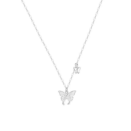 Silver Butterfly Necklace Women Crystal Zircon Pendant Necklace for Women Girl Crystal Chain Necklace Party Jewelry PlatiNum