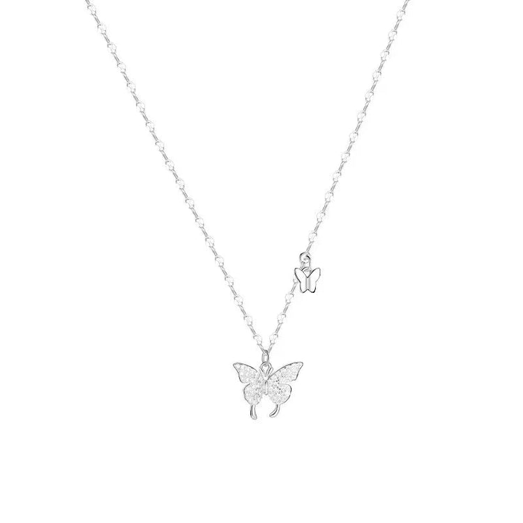 Silver Butterfly Necklace Women Crystal Zircon Pendant Necklace for Women Girl Crystal Chain Necklace Party Jewelry PlatiNum