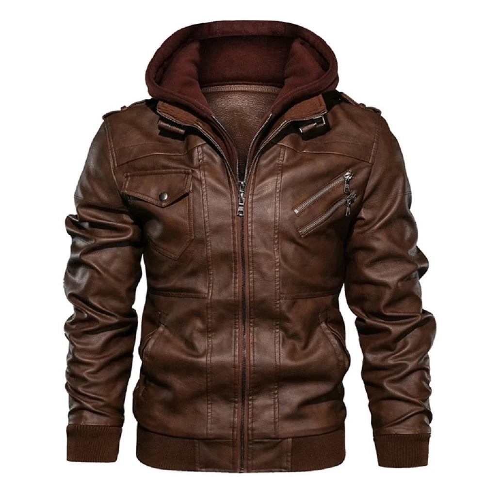 KB New Men's Leather Jackets Autumn Casual Motorcycle PU Jacket Biker Leather Coats Brand Clothing EU Size SA722 brown