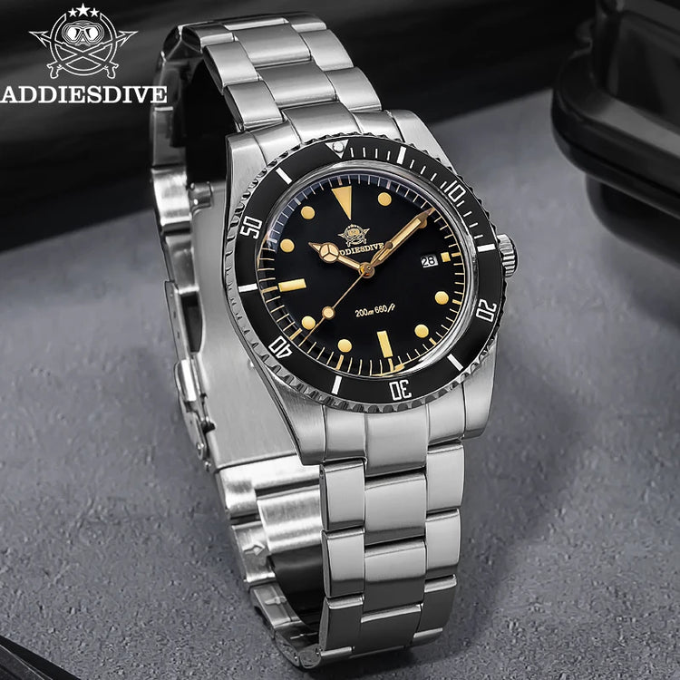 ADDIESDIVE 39mm Men's Analog Quartz Watch Ceramic Bezel K1 Domed Glass 200m Water Resistance C3 Super Luminous  Men's Dive Watch