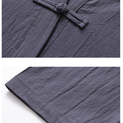 Set da due pezzi da uomo (camicie + pantaloni) in cotone di lino comodo abito Tang pantaloni Kungfu larghi nuova camicia casual retrò a maniche corte da uomo