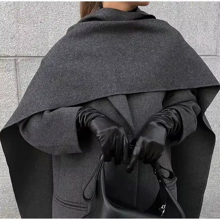 Elegant Big Scarf Collar Women's Coat Fashion Double Breasted Pockets Overcoats 2026 Autumn New High Street Oversize Outerwears