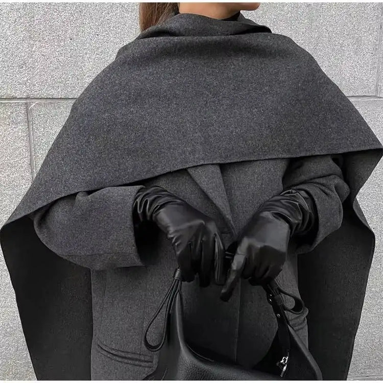 Elegant Big Scarf Collar Women's Coat Fashion Double Breasted Pockets Overcoats 2026 Autumn New High Street Oversize Outerwears