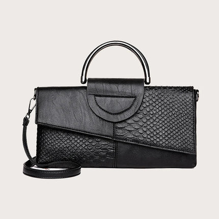 Female Shoulder Messenger Bags Casual Crossbody Bag Black PU Leather 2024Trend Women Stone Print Chain Envelope Clutch Purses PlatiNum