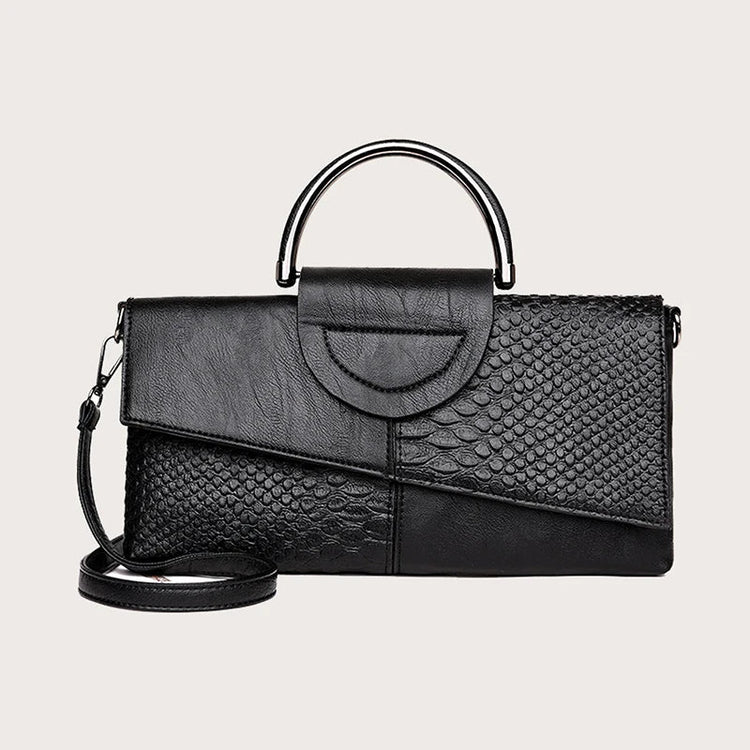 Female Shoulder Messenger Bags Casual Crossbody Bag Black PU Leather 2024Trend Women Stone Print Chain Envelope Clutch Purses PlatiNum