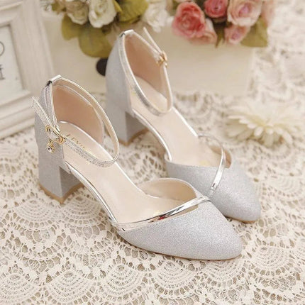 Fashion Spring and Summer Black High-heeled Shoes Women's High-quality Silver Wedding High-heeled Shoes Women's Gold Party Pump PlatiNum