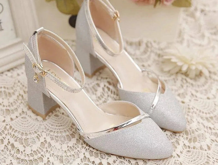 Fashion Spring and Summer Black High-heeled Shoes Women's High-quality Silver Wedding High-heeled Shoes Women's Gold Party Pump PlatiNum