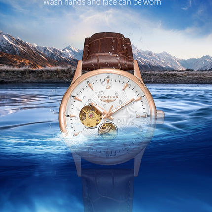LONGLUX Automatic Watch Elegant Style Wholesale Mechanical Wristwatches Skeleton Rome Waterproof Mens Watch Men Gift