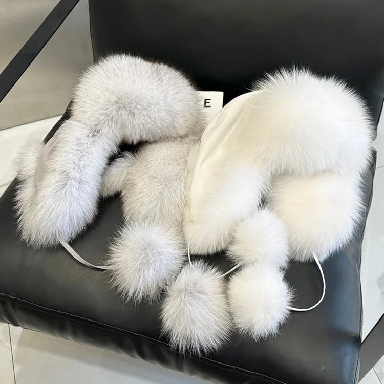 2026 100% Real Fox Fur Hats Women's Russian Ushanka Aviator Trapper Snow Skiing Hat Caps Earflap Winter Raccoon Fur Outerwear Ha