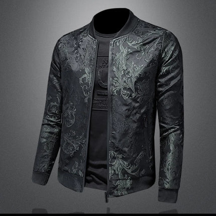 Minglu Autumn Winter Stand Collar Men's Jackets Luxury Pattern Pattern Long Sleeve Business Casual Male Coats Plus Size 5XL