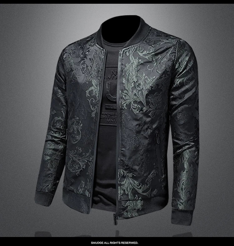 Minglu Autumn Winter Stand Collar Men's Jackets Luxury Pattern Pattern Long Sleeve Business Casual Male Coats Plus Size 5XL