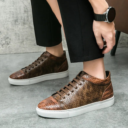High-Quality Men Skateboard Shoes 2025 Fashion Large Size 46 Men's Leather Casual Shoes High Top Print Designer Luxury Shoes Man