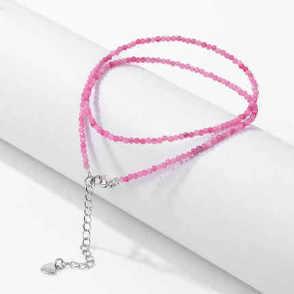 Mini Stone Beaded Necklace 2mm Faceted Natural Agat Quartzs Necklaces Female Fashion Party Choker for Women Girls Jewelry Gift PlatiNum