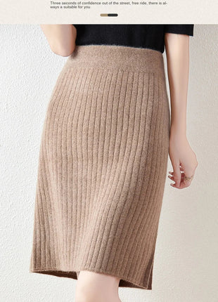 100% Wool Drawstring Skirt For Women's Autumn Winter Solid Color Slim Fit Elastic UltraShort Mini Waist Knitted Skirt PlatiNum