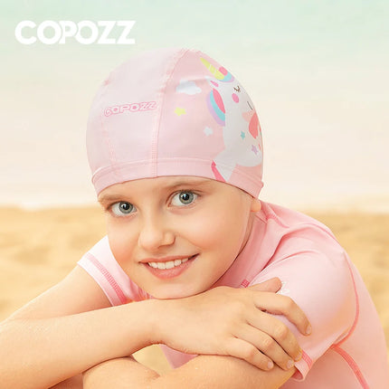 COPOZZ Cuffia da nuoto per bambini in cartone animato Bambini PU Protezione per le orecchie impermeabile Cappello da nuoto Cappelli da bagno elastici Cuffie da piscina per ragazzi Ragazza