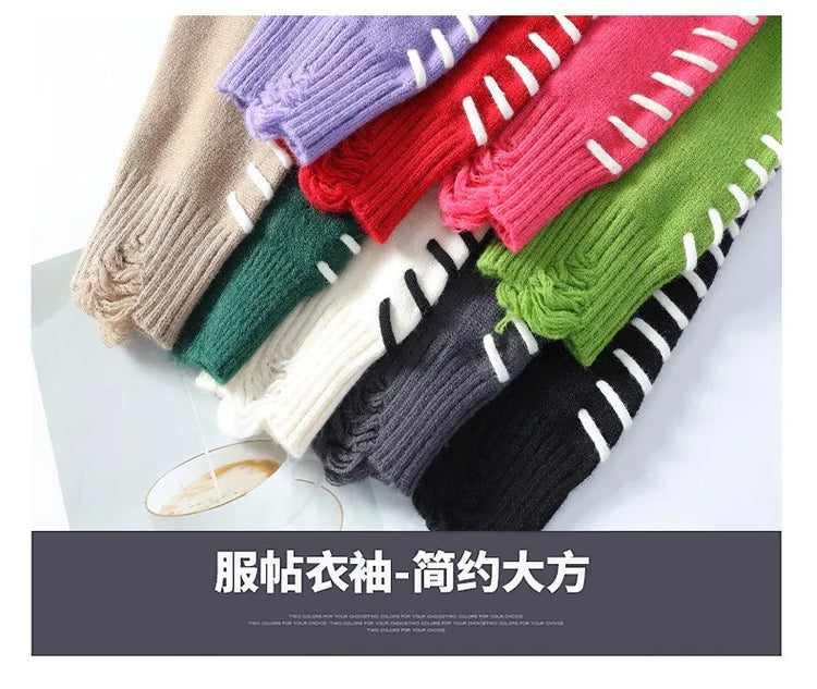 Solid Color Trendy Loose Knit Sweater With Coarse Yarn Weaving Pattern For Autumn And Winter Men's Top And Street Pullover