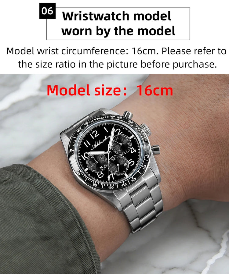 ADDIESDIVE New Chronograph 0S20 Quartz Wristwatch Luxury Men Watch Ceramic Bezel Domed Glass 100m Waterproof BGW9 Luminous