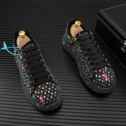Hot Sale Rhinestone Canvas Shoes Mens Casual Skate Shoes Fashion Street Hip Hop Canvas Sneakers Men Platform Vulcanized Shoes