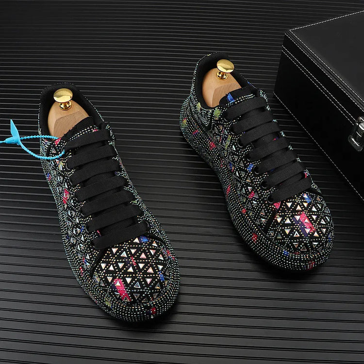 Hot Sale Rhinestone Canvas Shoes Mens Casual Skate Shoes Fashion Street Hip Hop Canvas Sneakers Men Platform Vulcanized Shoes