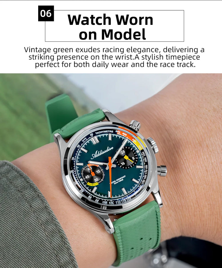 ADDIESDIVE 38mm New Men's Watch 0S21 Movement BGW9 Luminous 10Bar Water Resistant Fluorocarbon Rubber Chronograph Quartz Watch