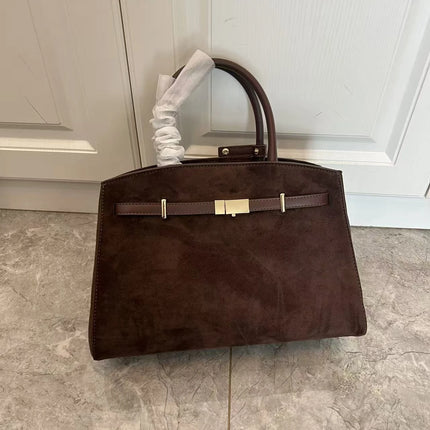 Borsa a mano di lusso in pelle martellata con chiusura in metallo, manico rigido, borsa professionale per affari e cerimonie