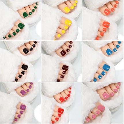 22Tips Red Christmas Baking Free Toenail Sticker Glossy Solid Color Self-adhesive Toe Nail Strips Festival Full Cover Foot Wraps2028