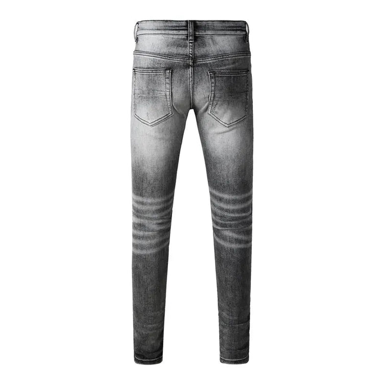Street Designer Fashion Men Jeans Retro Gray Stretch Skinny Fit Patched Ripped Jeans Men Brand Hip Hop Y2K Denim Pants Hombre PlatiNum