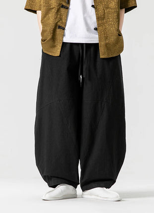 Pantaloni autunnali da uomo stile giapponese comodi pantaloni di lino in cotone maschio casual allentato retrò Harajuku pantaloni a gamba larga da uomo