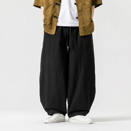 Pantaloni autunnali da uomo stile giapponese comodi pantaloni di lino in cotone maschio casual allentato retrò Harajuku pantaloni a gamba larga da uomo