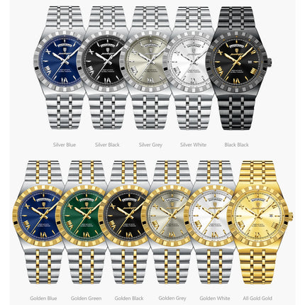 POEDAGAR Fashion Male Clock Luminous Waterproof Week Date Creative Men Watch Stainless Steel Quartz Business Men's Watches Reloj
