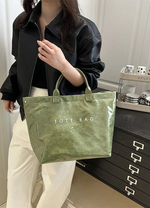 Tote Bag, Retro Letter, Casual Versatile Handbag, Minimalist Transparent, Simple, Commuter, Large-capacity Bag for Women PlatiNum