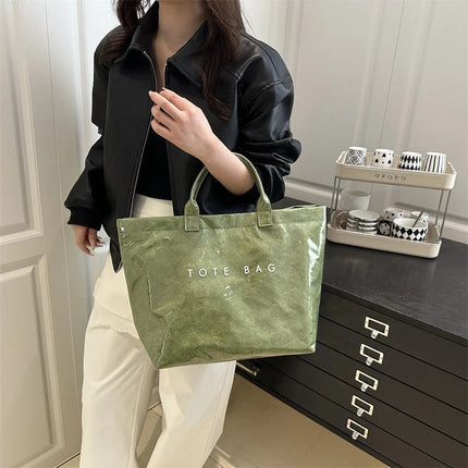 Tote Bag, Retro Letter, Casual Versatile Handbag, Minimalist Transparent, Simple, Commuter, Large-capacity Bag for Women PlatiNum
