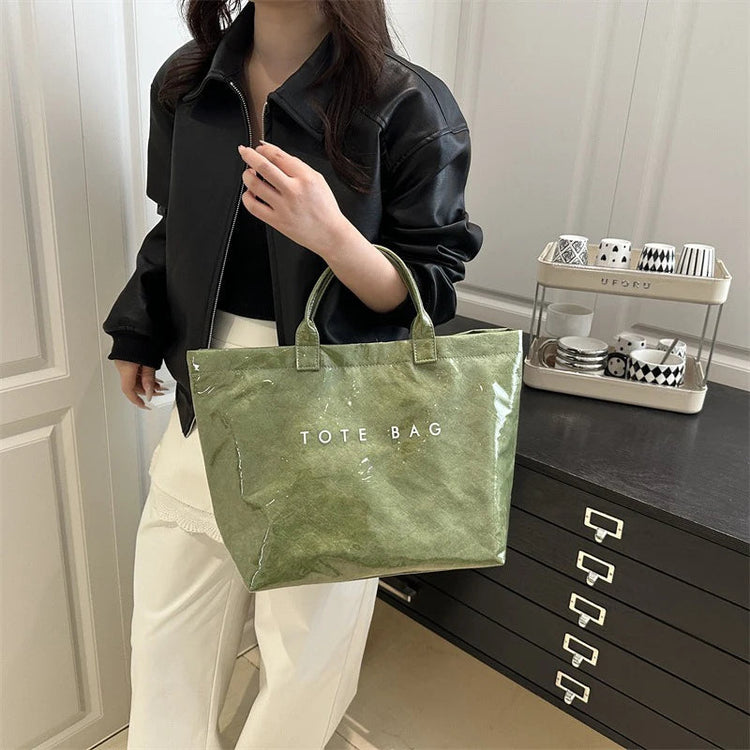 Tote Bag, Retro Letter, Casual Versatile Handbag, Minimalist Transparent, Simple, Commuter, Large-capacity Bag for Women PlatiNum