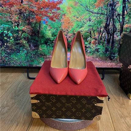 Tacchi altissimi personalizzati multicolori da 12 cm, pelle verniciata bianca nuda, suola rossa sexy, scarpe sottili a punta per ordine singolo platinumshop