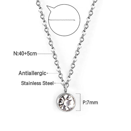 LUXUSTEEL Round CZ Pendant Necklace For Women White Colorful Cubic Zirconia Stainless Steel Collar Simple Luxury Wedding Jewelry PlatiNum