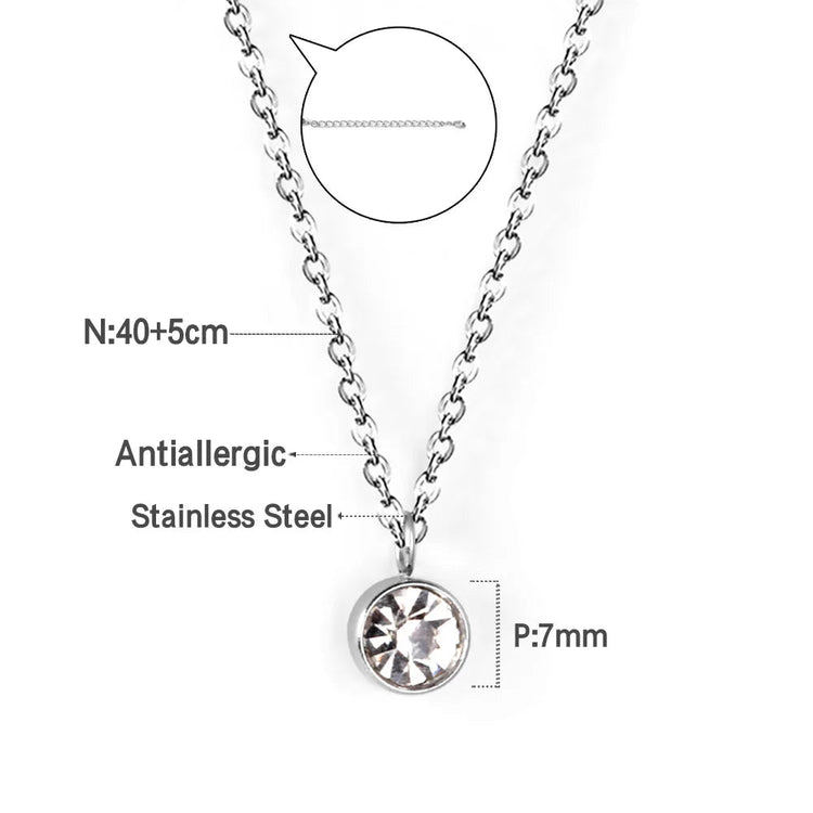 LUXUSTEEL Round CZ Pendant Necklace For Women White Colorful Cubic Zirconia Stainless Steel Collar Simple Luxury Wedding Jewelry PlatiNum
