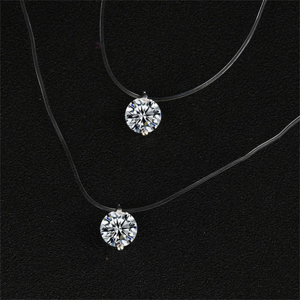 Fashion Shiny Crystal Necklace For Women Female Transparent Fishing Line Round Zircon Choker Minimalist Clavicle Chain Jewelry PlatiNum
