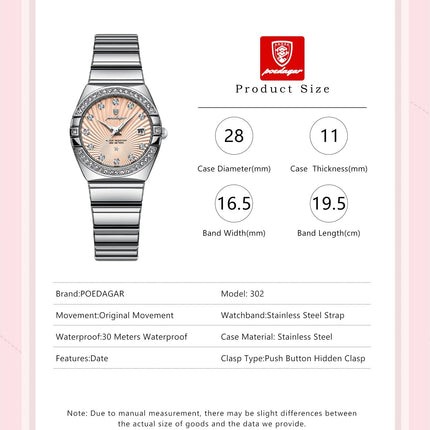 Orologio da donna POEDAGAR, raffinato, impermeabile, luminoso, con datario, in acciaio inossidabile, elegante orologio da polso al quarzo per donna. platinumshop