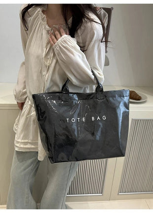 Tote Bag, Retro Letter, Casual Versatile Handbag, Minimalist Transparent, Simple, Commuter, Large-capacity Bag for Women PlatiNum