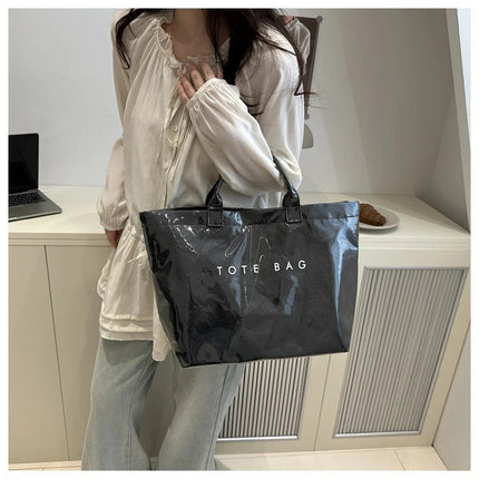 Tote Bag, Retro Letter, Casual Versatile Handbag, Minimalist Transparent, Simple, Commuter, Large-capacity Bag for Women PlatiNum