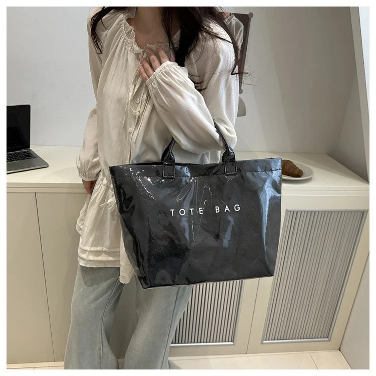 Tote Bag, Retro Letter, Casual Versatile Handbag, Minimalist Transparent, Simple, Commuter, Large-capacity Bag for Women PlatiNum