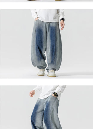 Jeans Pantaloni casual stile americano da uomo Pantaloni lanterna da uomo larghi alla moda Streetwear Pantaloni hip-hop da uomo in denim oversize a gamba larga