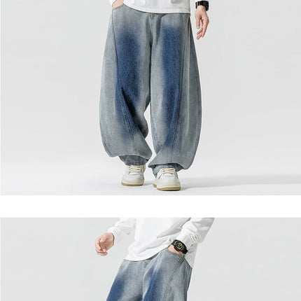 Jeans Pantaloni casual stile americano da uomo Pantaloni lanterna da uomo larghi alla moda Streetwear Pantaloni hip-hop da uomo in denim oversize a gamba larga