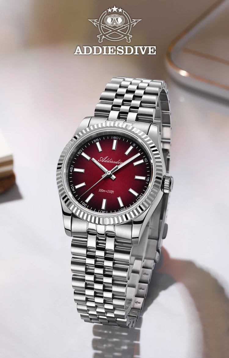 ADDIESDIVE 36mm Men Watch AD2073 BGW9 Luminous Jubilee Strap 10Bar Waterproof Sapphire Glass VH31 Movement Quartz Watches Reloj