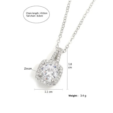 ZAKOL Simple Geometric Crystal White Zircon Pendant Necklace For Women Silver-Color Wedding Party Jewelry Gift With Box PlatiNum